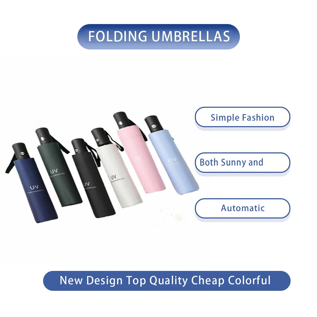 8-Rib Auto Folding Umbrella – One-Touch Open, Compact Design Compact Folding Umbrella Qst