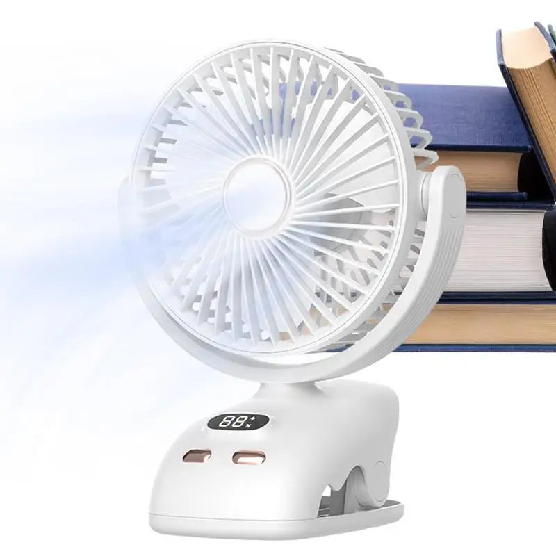 Clip-On Rechargeable Desk Fan | LED Display & 5 Wind Speeds Clip-On Personal Fan Qme