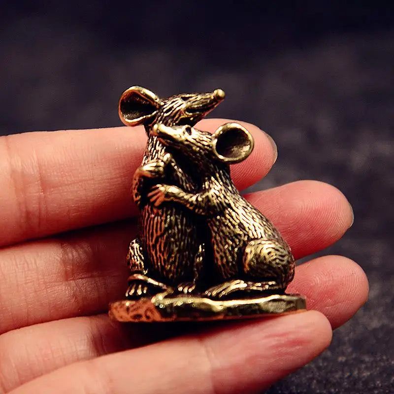 Antique Copper Rat Miniature Statue Desktop Figurine Ornament Miniature Figurine Qme