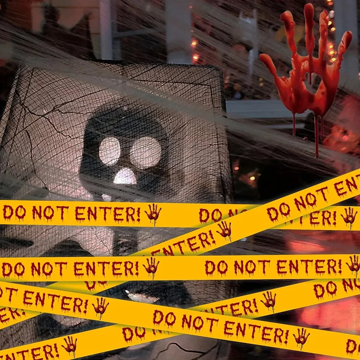 Halloween Caution Tape Bloody Handprints 82ft Warning Ribbon Halloween Decoration Tape Qme