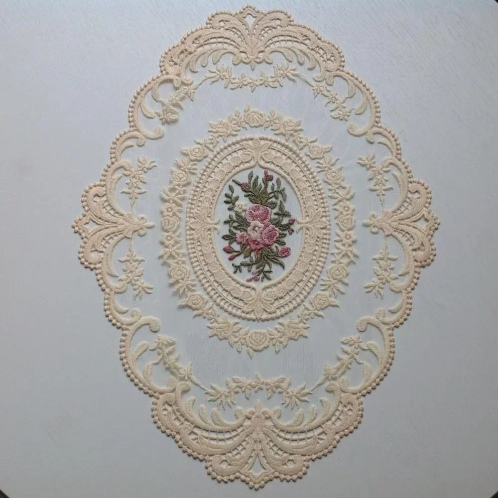 European Oval Lace Embroidered Table Coaster Mat 31x43cm Table Coaster Mat Qme
