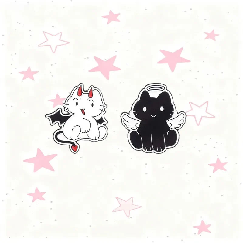 Cartoon Angel & Devil Cat Enamel Pin – Dual Kitten Brooch Enamel Pin Brooch Qme
