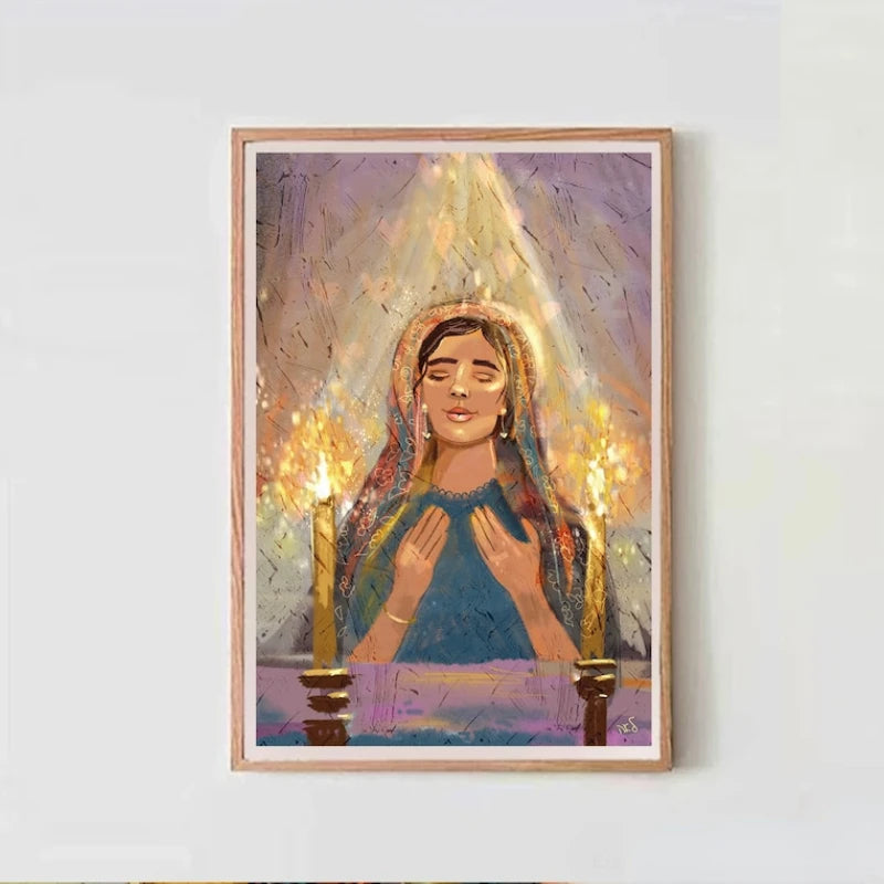 Woman Praying Candle Jewish Wall Art Canvas Poster | Gift Canvas Wall Art Qst ZSH0213-1 20x30cm Unframed