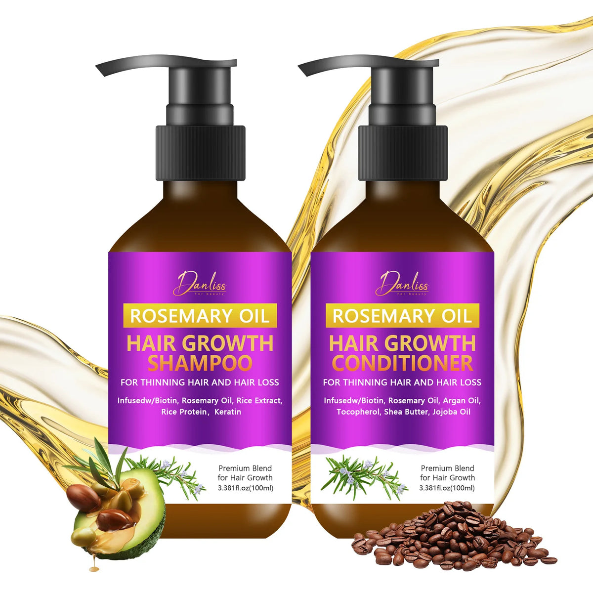 Rosemary Oil Shampoo & Conditioner Set – Biotin & Argan Oil Hair Care Set Qst