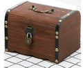 Vintage Wooden Treasure Chest Piggy Bank with Lock Decorative Piggy Bank Qme 14.5x10x9.5cm