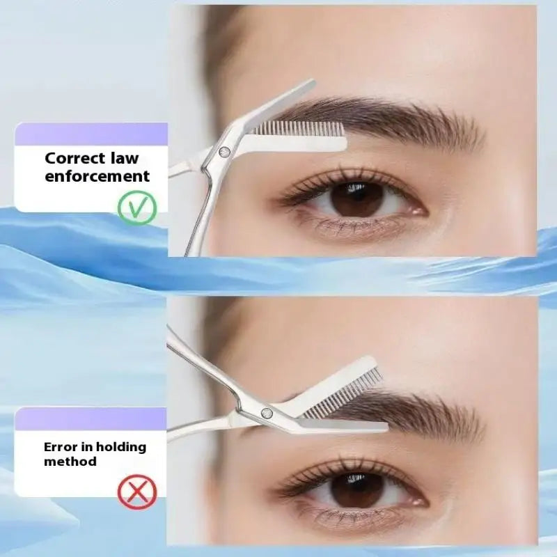 Professional Eyebrow Trimming Scissors & Stainless Steel Comb Eyebrow Grooming Tool Qme