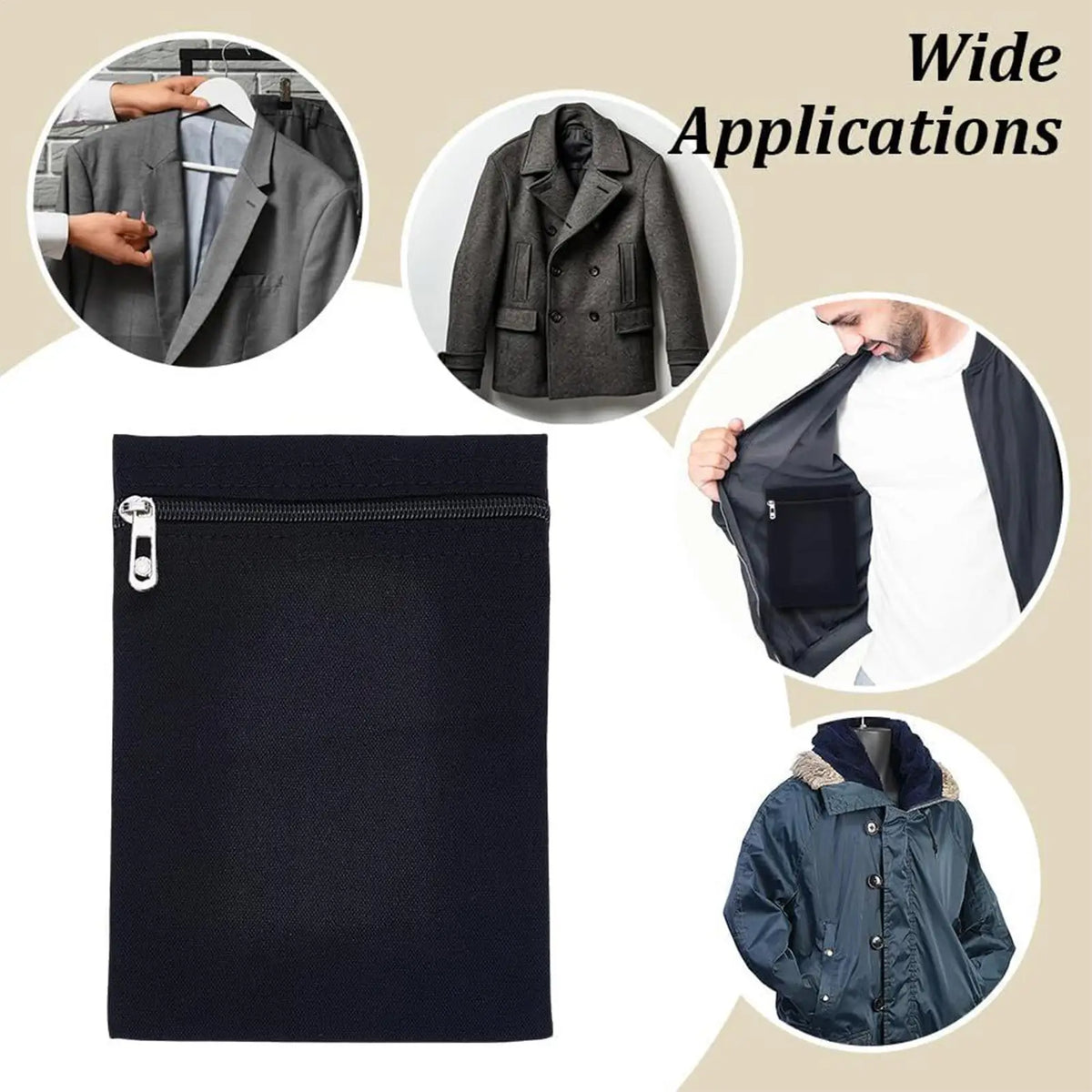 Anti-Theft Zipper Sew-In Inside Pocket for Jackets & Coats Sew-In Security Pocket Qme