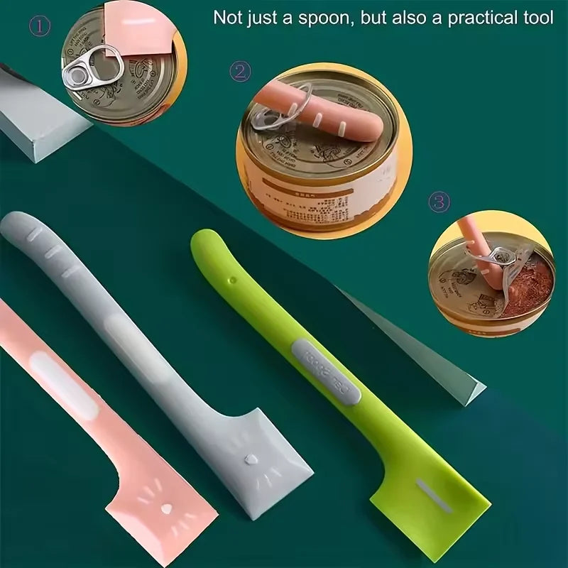 Pet Can Spoon & Lid Set – Cat Design, Food-Grade TPR Pet Feeding Accessory Qst