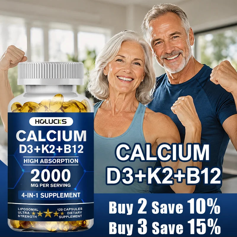 HOLUCKS Calcium Capsules with D3 & K2 – Bone & Heart Support Calcium Supplement Qst