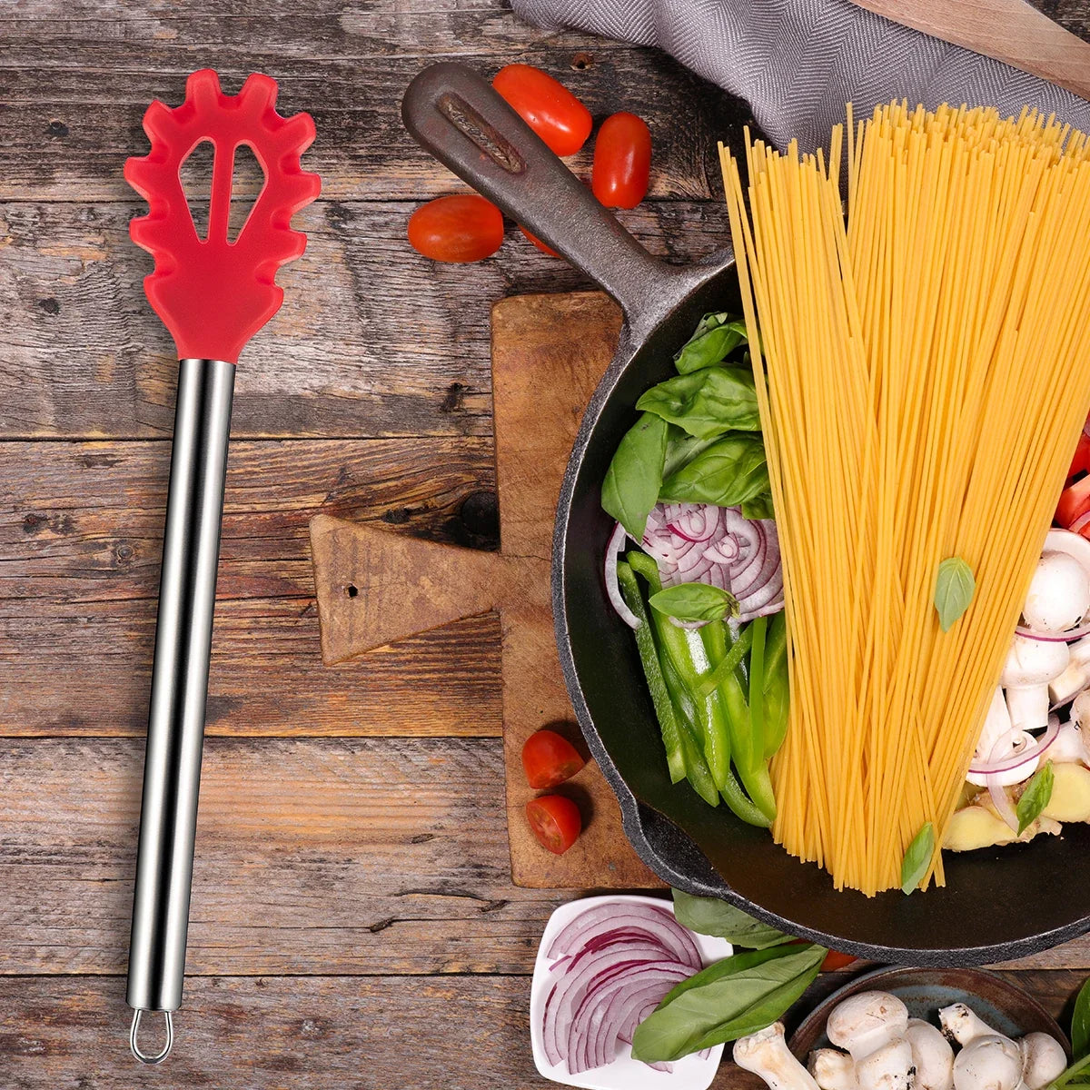 Silicone Spaghetti Spoon Noodle Fork | Heat Resistant 230°C Silicone Kitchen Utensil Qme