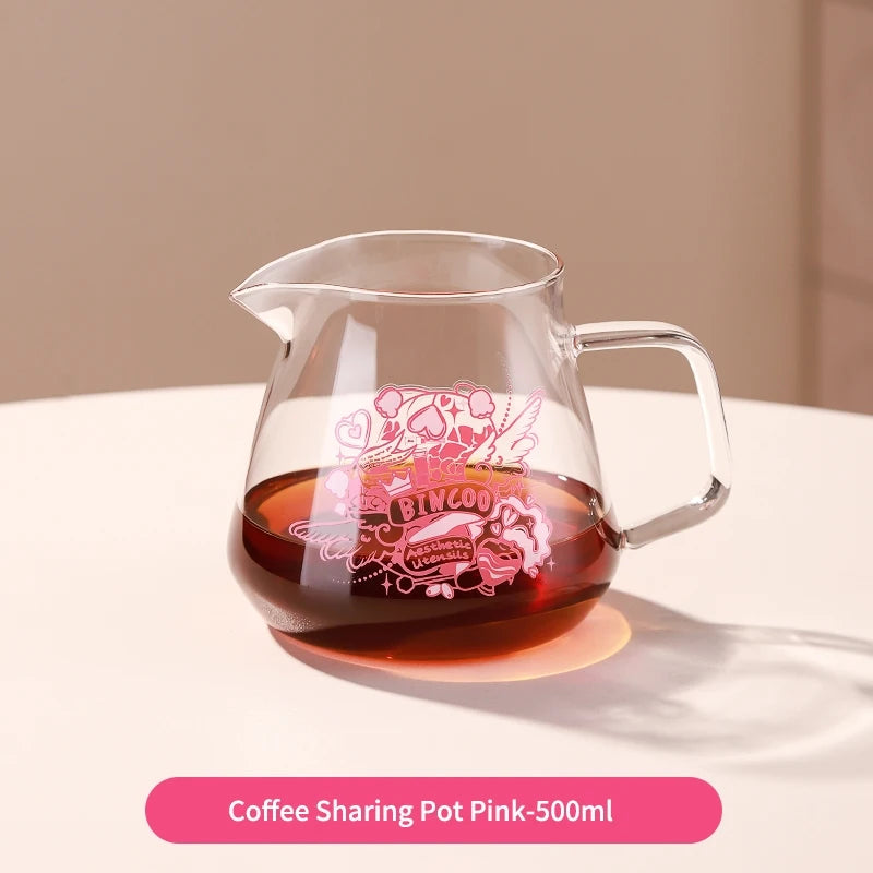 Bincoo Heartbeat Glass Pour Over Coffee Server & Carafe Pour Over Coffee Server Qst Pink Pot-500ml