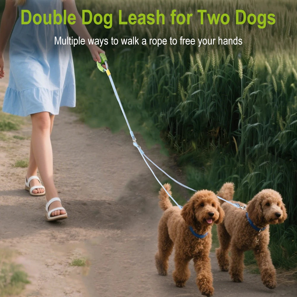 Reflective Nylon Dog Leash – Double Handle, All Dog Sizes Dog Leash Qst
