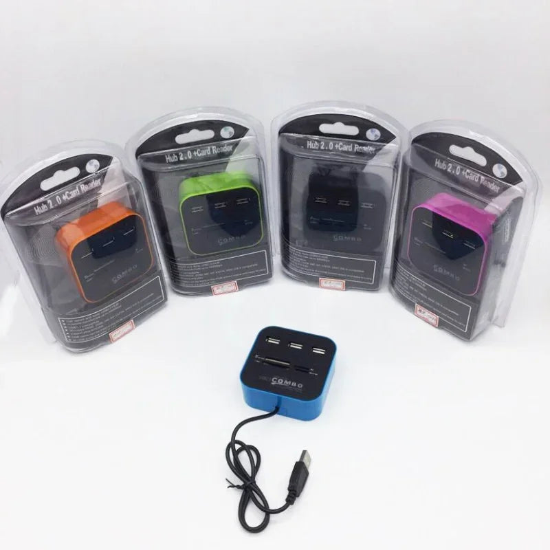 USB 2.0 Hub 3-Port with Card Reader Mini Combo Splitter USB Hub & Card Reader Qme