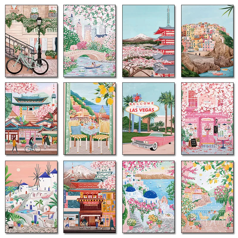 Travel Cities Canvas Wall Art – Italy Japan New York Poster Canvas Wall Art Qst