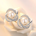 925 Sterling Silver Pearl Crystal Stud Earrings for Women Pearl Crystal Stud Earrings Qme Default Title