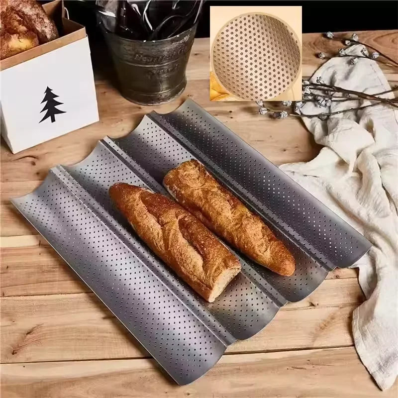 Nonstick Perforated Baguette Pan – 4-Wave Carbon Steel Bread Mold Baguette Baking Pan Qst
