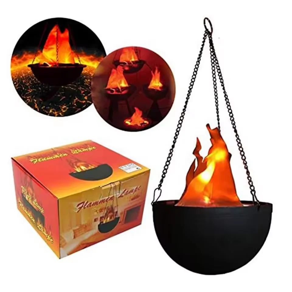Halloween LED Fake Flame Brazier Fire Bowl Decoration Prop LED Flame Decoration Qst