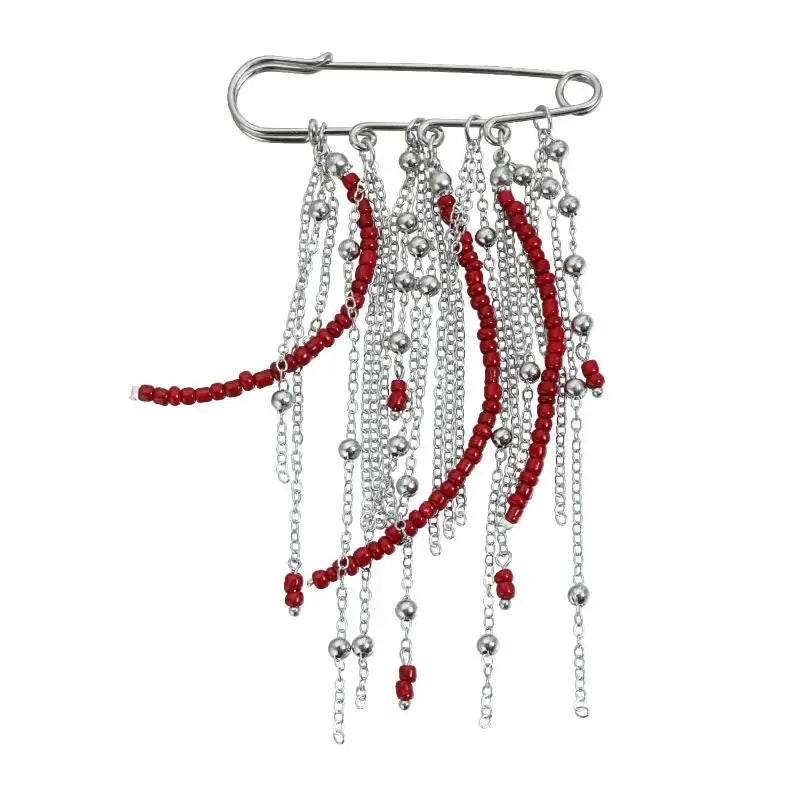 Retro Beaded Fringed Chain Brooch Pin – Exaggerated Style Beaded Brooch Pin Qme