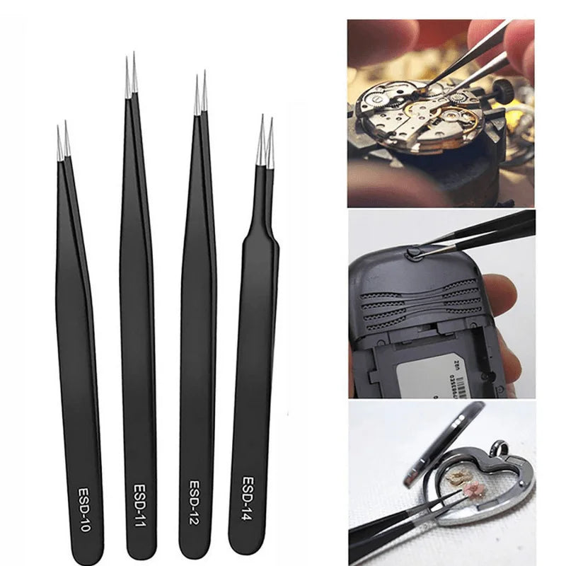 Qme 10pc Anti-Static Precision Tweezers Set with Canvas Bag Precision Tweezers Set Qme