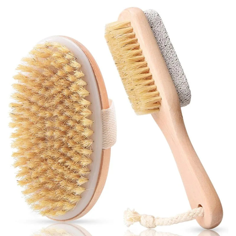 2-Sided Body Brush & Foot File Dry Wet Exfoliating Scrubber Body Exfoliating Brush Qme 2Pcs