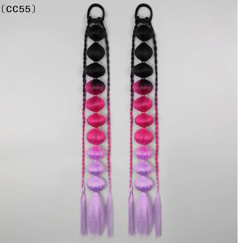 2Pcs 22" Colorful Braided Bubble Ponytail Extensions – Festival Ponytail Hair Extensions Qst