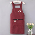 Striped Linen-Cotton Apron – Zippered, Oil-Resistant & Breathable Kitchen Apron Qst Red