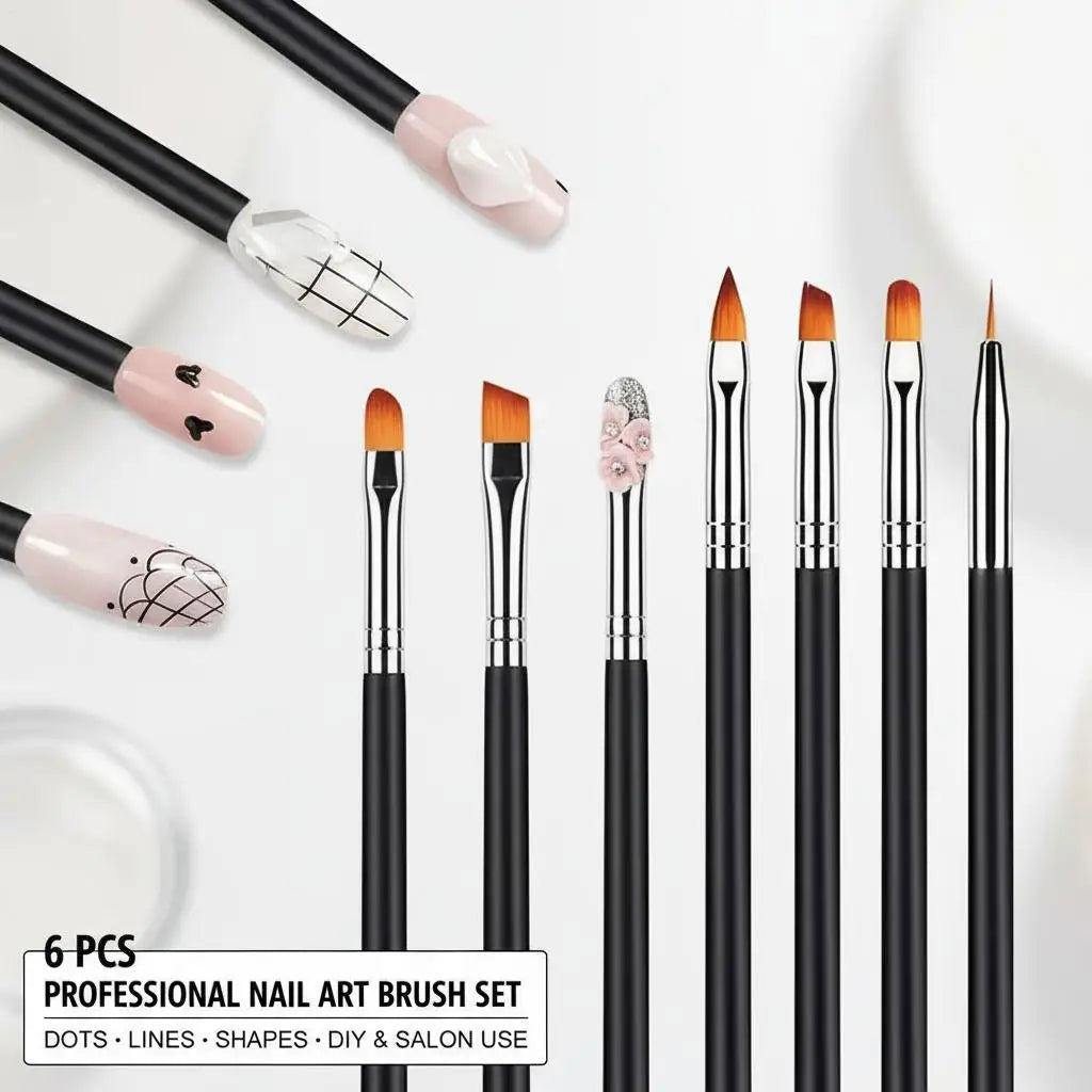 Black Multi-Function Nail Art Brushes Set – Dotting & Liner Nail Art Brush Set Qme