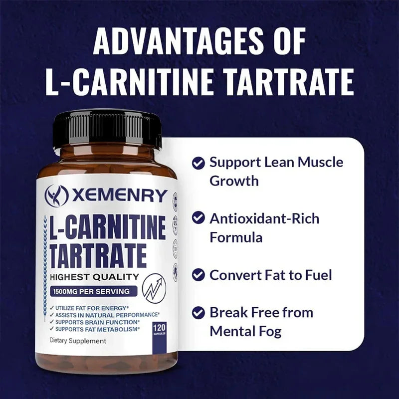 Xemenry L-Carnitine Tartrate 1500mg Capsules | Energy & Metabolism L-Carnitine Supplement Qst