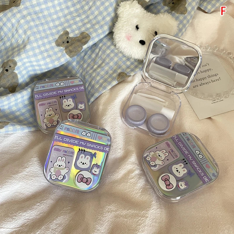 Laser Contact Lens Case Travel Set with Mirror | Portable Box Contact Lens Case Qst F