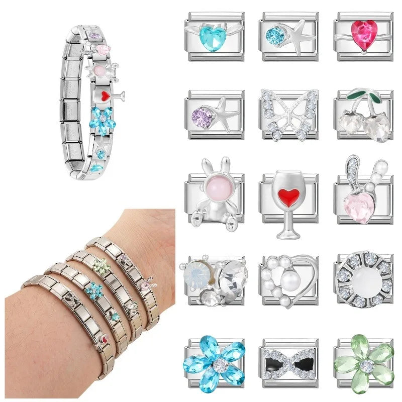 Zircon Italian Charm Links – Bow Knot Floral Heart Butterfly Italian Charm Links Qme