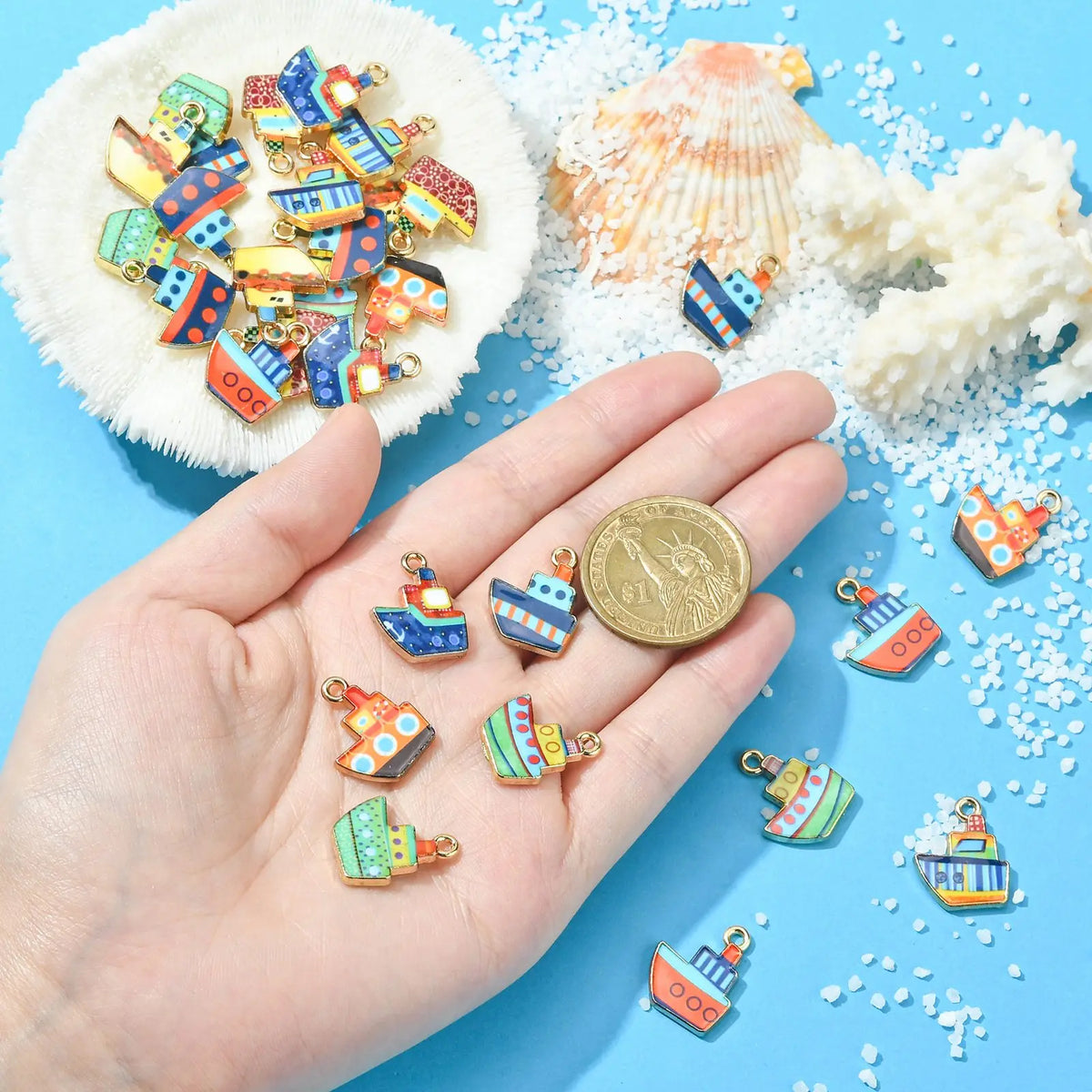 PandaHall 30pcs Nautical Ship Enamel Charms Set – 10 Styles Enamel Jewelry Charms Qme