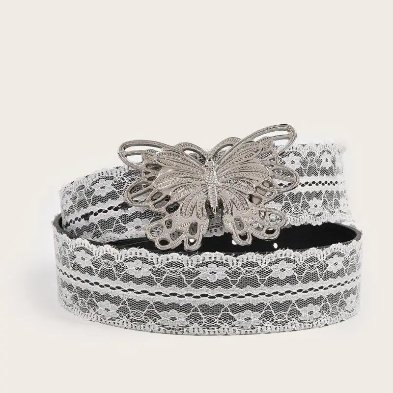 White Floral Lace Waist Belt – Adjustable Women's Waistband Lace Waist Belt Qst