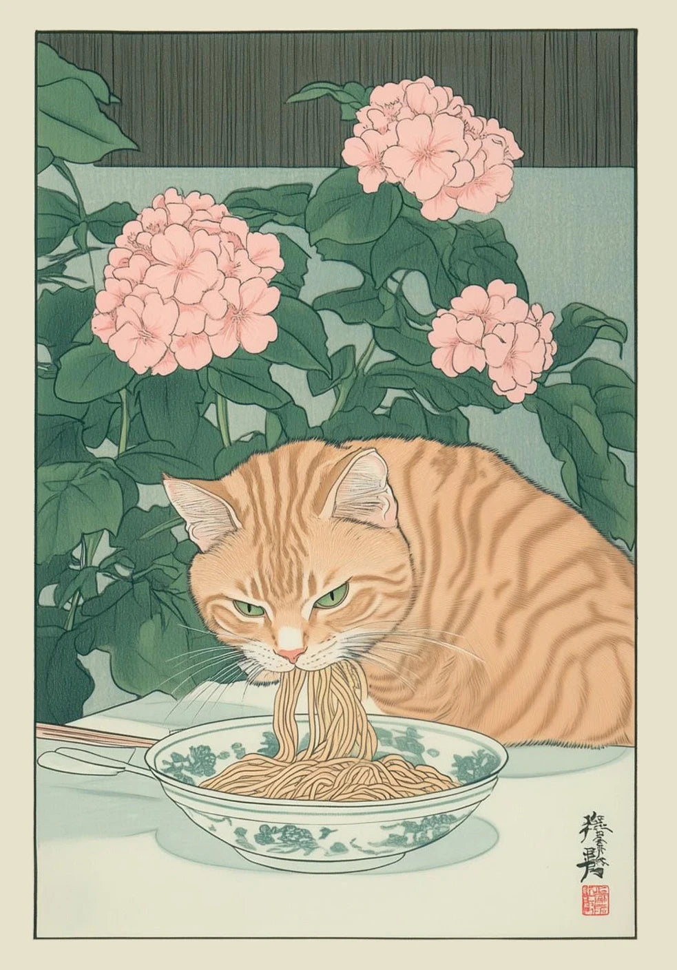 Japanese Cat Bathtub Canvas Print | Japandi Retro Wall Art Canvas Wall Art Qst