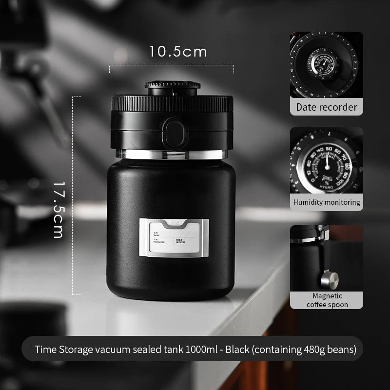Bincoo 1000ML Vacuum Sealed Coffee Bean Storage Jar | Stainless Coffee Storage Canister Qst 1000ml black