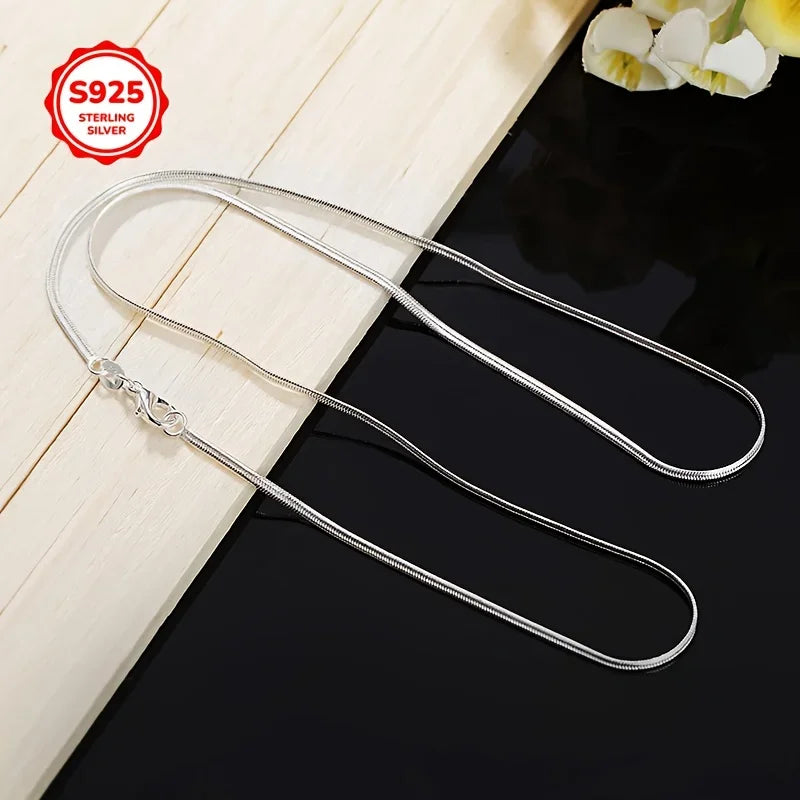 925 Sterling Silver Flat Snake Chain Necklace – Women & Men Sterling Silver Necklace Qme