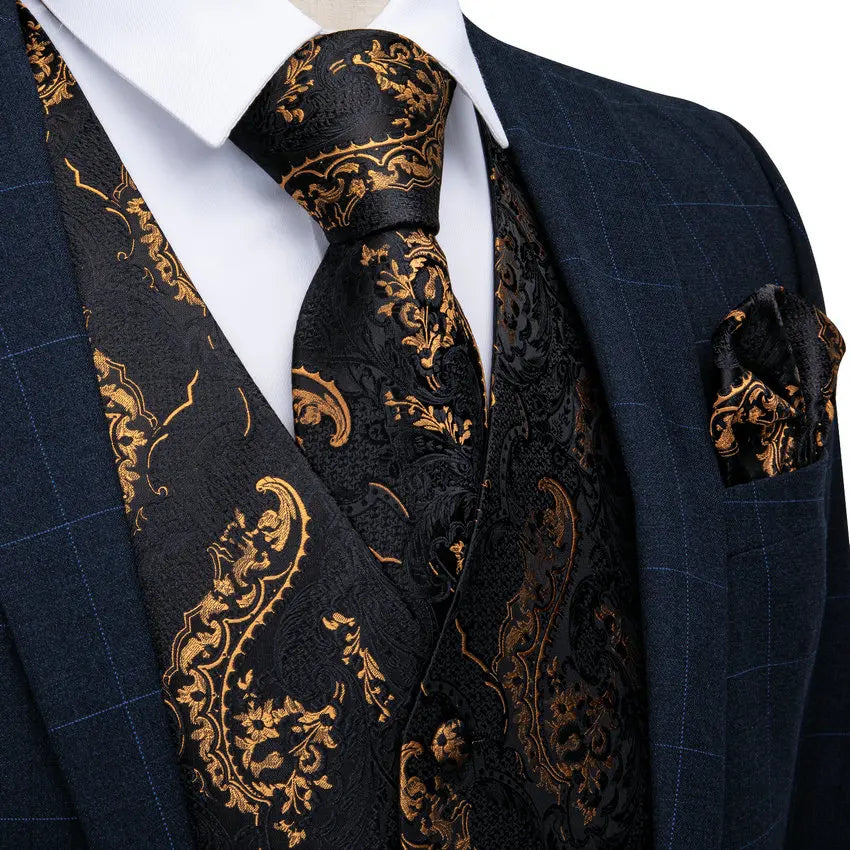 Men's Paisley Suit Vest, Necktie & Pocket Square Set Suit Vest & Tie Set Qme