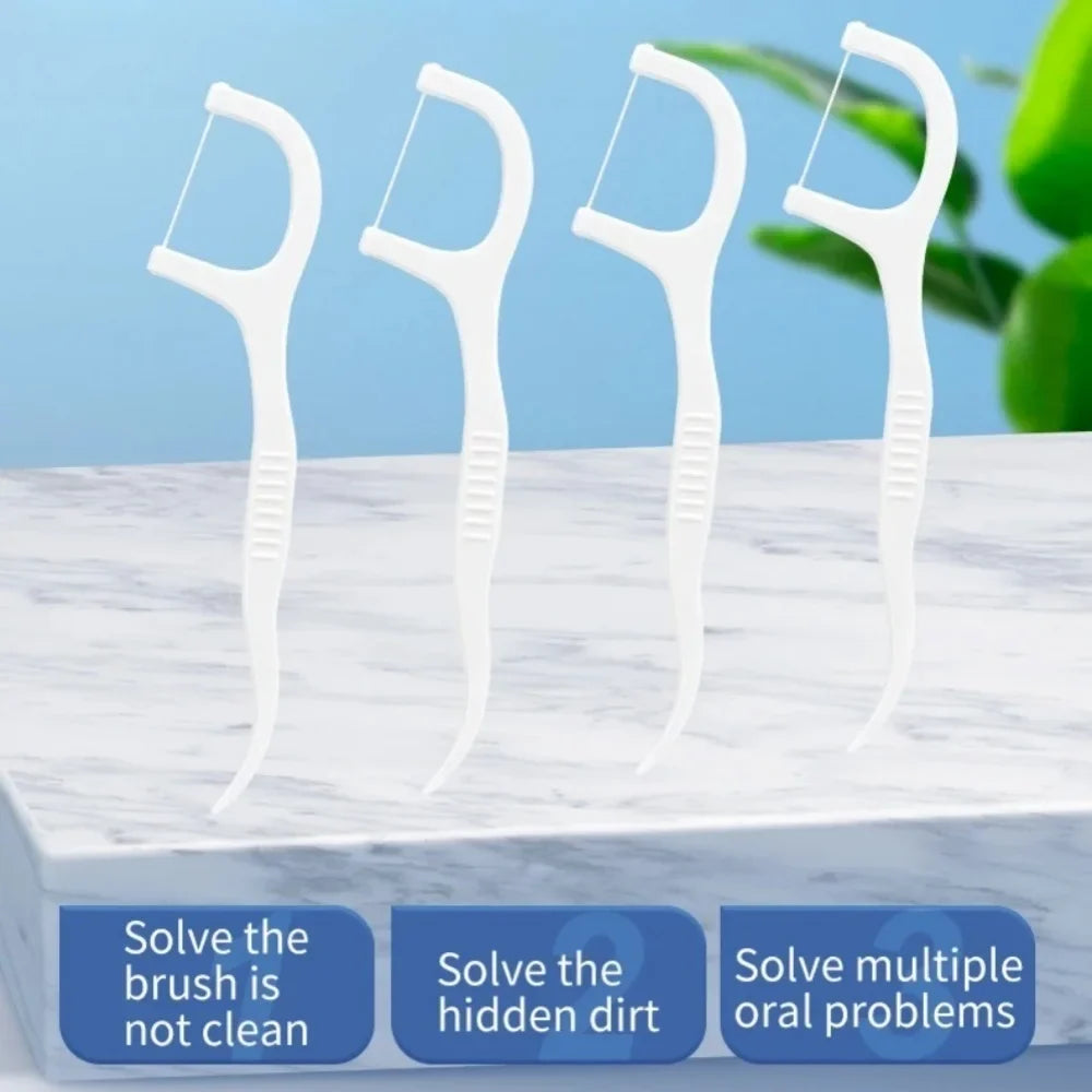 Polymer Dental Floss Picks with Plastic Handles | 50–600 Pcs Dental Floss Picks Qme