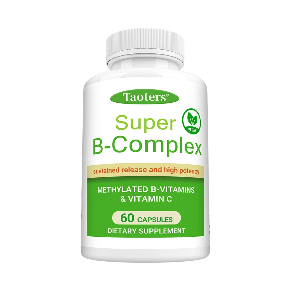 Super B-Complex Methylated Sustained Release + Vitamin C Vegan B-Complex Supplement Qst 60 count-1 bottle