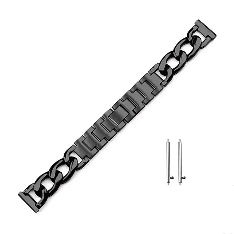 Metal Chain Bracelet for Samsung Galaxy Watch 4 5 6 & Huawei Smartwatch Band Qme Black 22mm