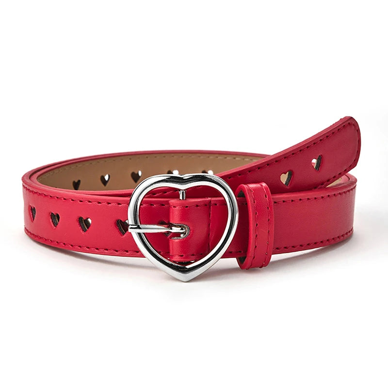 Skeleton Love Buckle Belt – Slim PU Leather Fashion Belt Fashion Belt Qst Red