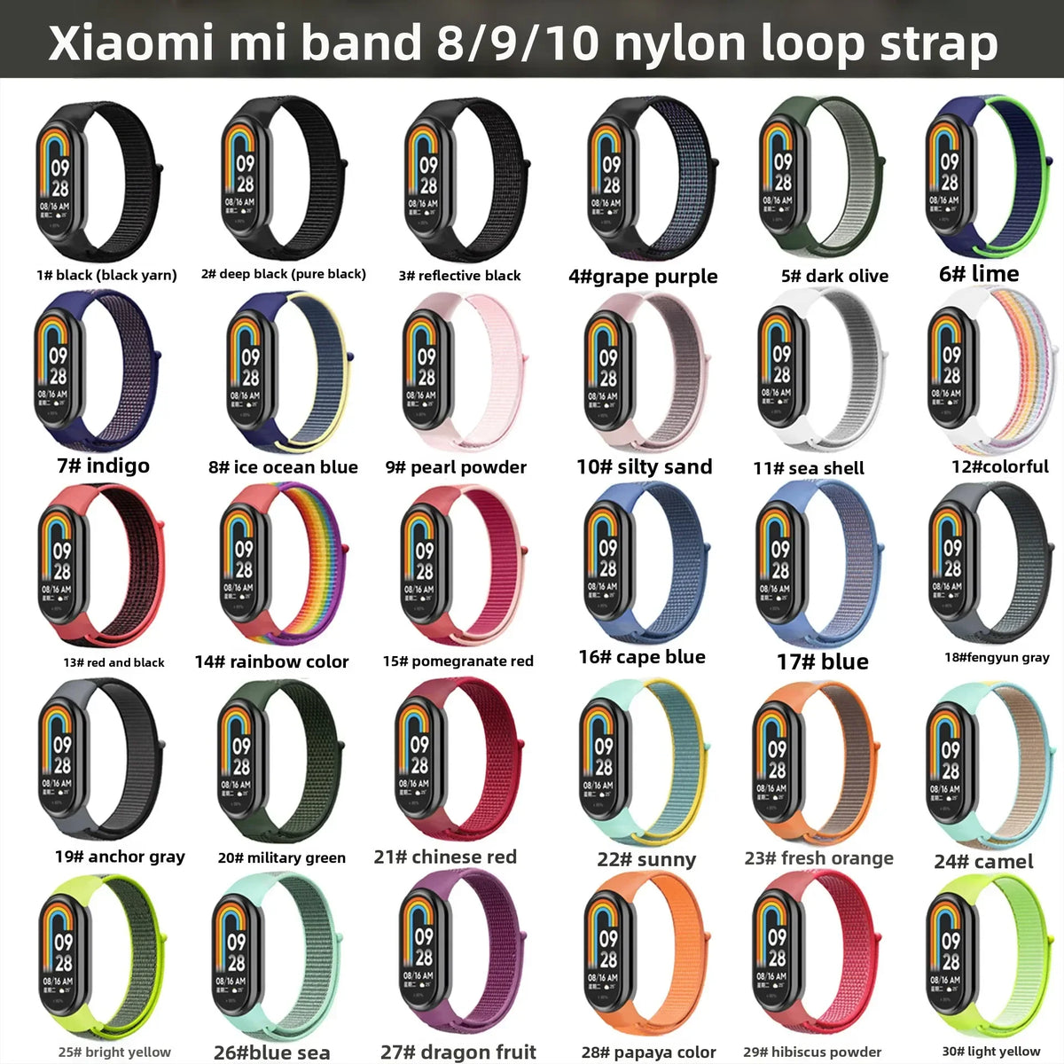 Nylon Loop Watch Strap for Xiaomi Mi Band – 30 Colors Watch Band Qme