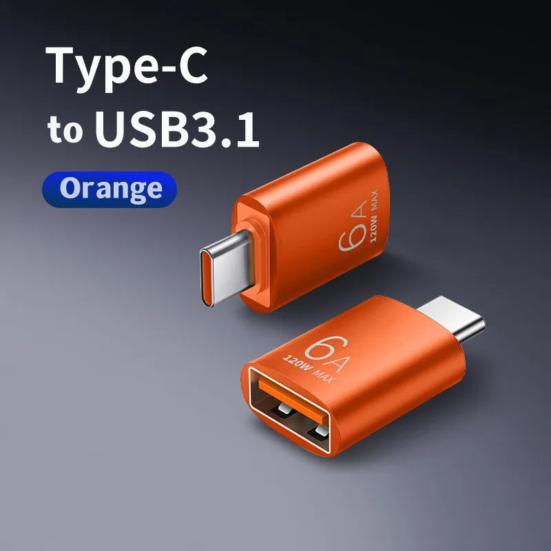 OTG USB-C to USB Adapter 120W 6A | MacBook & Laptop USB-C OTG Adapter Qme Orange