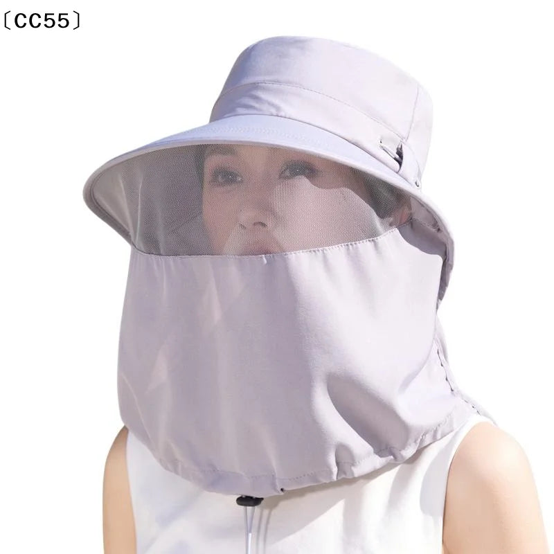 Women's Wide-Brim Fisherman Hat with UV Neck Shawl Cover Wide Brim Sun Hat Qst