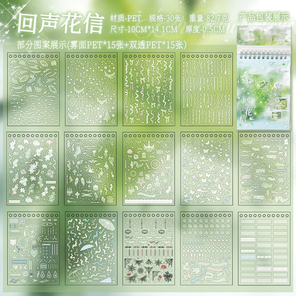 20 Die Cut Transparent Stickers Book | Japanese Scrapbooking Decorative Sticker Book Qme A-30 Pcs