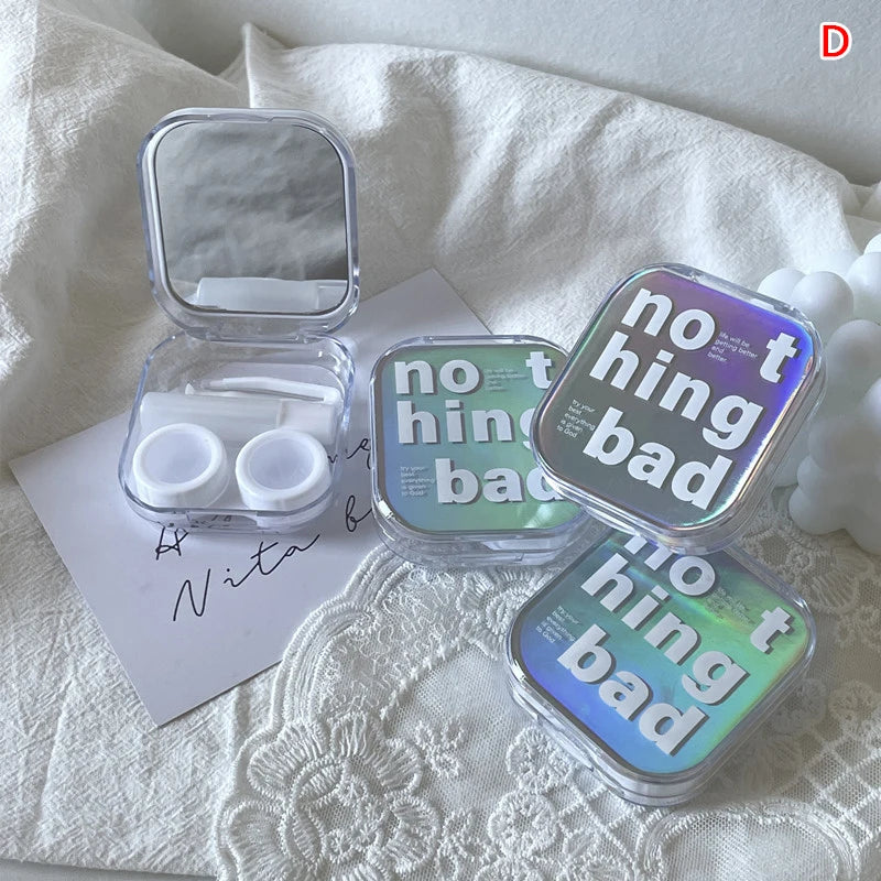 Laser Contact Lens Case Travel Set with Mirror | Portable Box Contact Lens Case Qst D