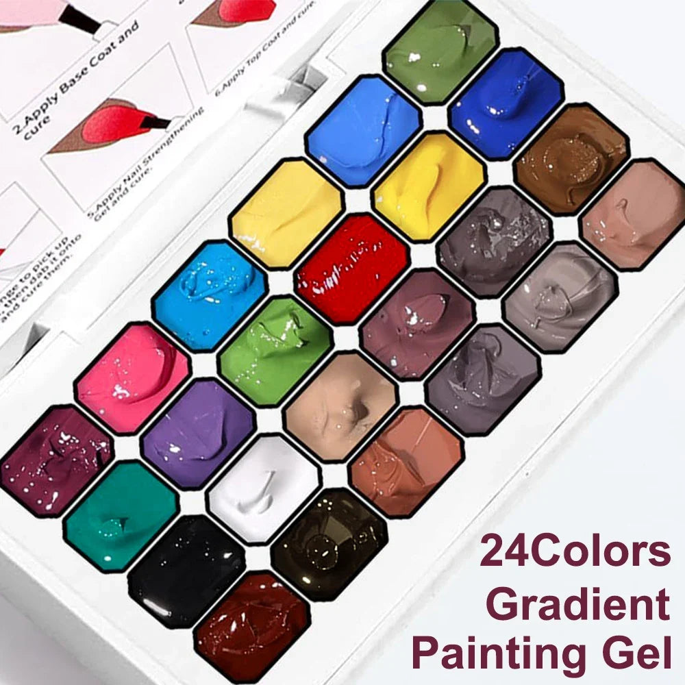 24-Color Gradient Painting Gel Nail Art Kit – DIY Manicure Gel Nail Art Set Qme
