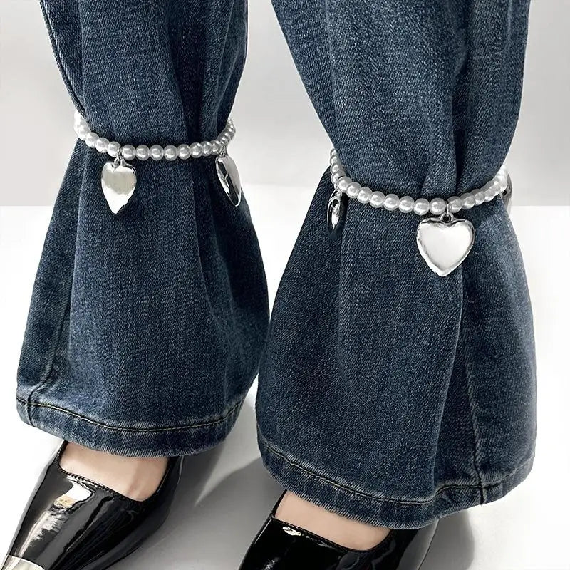 Heart Bow Charm Anklet – Pearl Beaded Trouser Chain Charm Anklet Qme