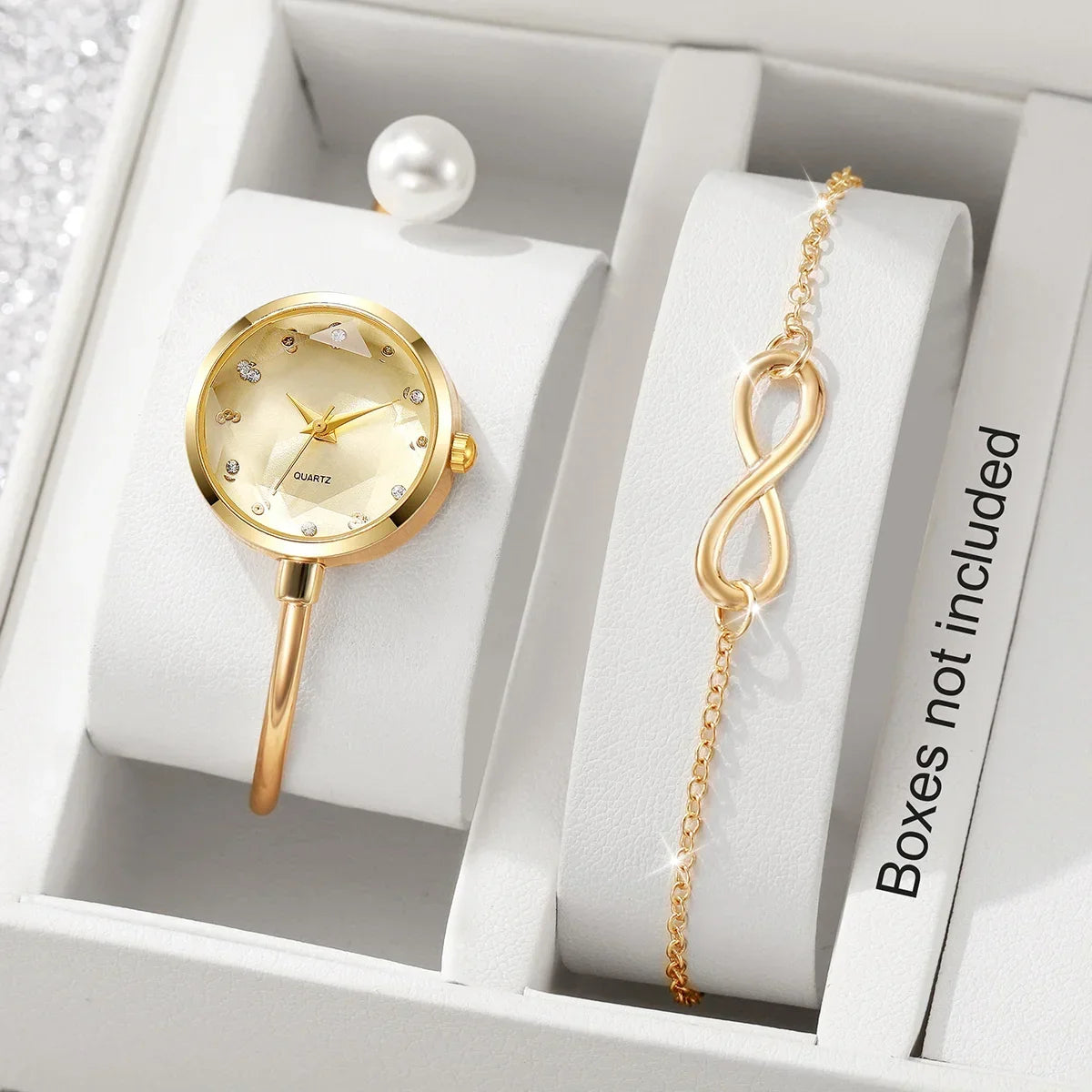 Women's Pearl Cuff Bangle Quartz Watch | Elegant Bracelet Bangle Bracelet Watch Qme Gold No