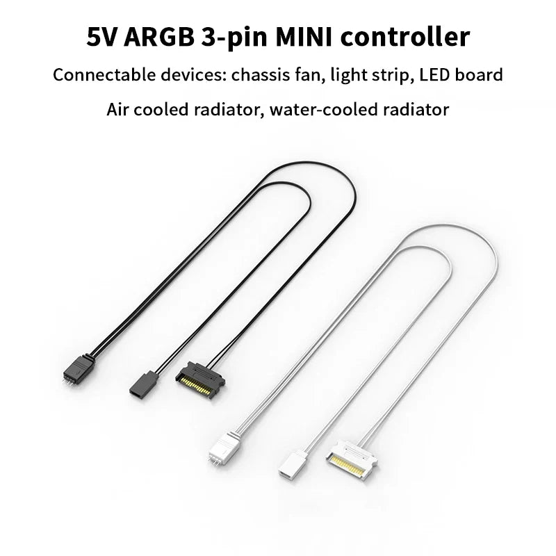 ARGB Controller 5V 3-Pin SATA Adapter for CPU Cooling Fan & LED RGB Fan Controller Qme