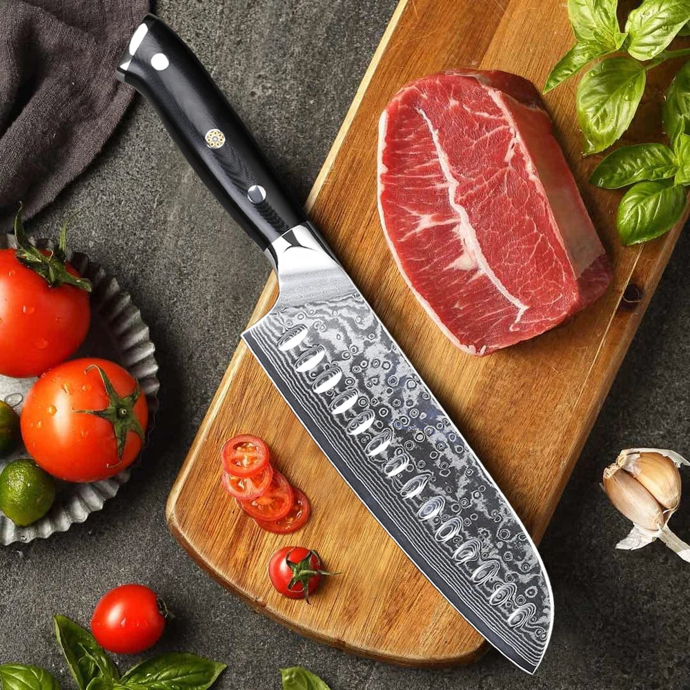 SHENGSHARP 7" Damascus Steel Santoku Knife – Japanese Chef Knife Santoku Chef Knife Qst